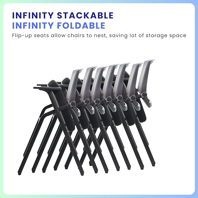 2 Pack Stackable Conference Room Chairs with Paddle Folding Office Chair Foldable Desk Chair Mesh Back and Arms for Conference Meeting Guest Reception Home Office Training Room Chair