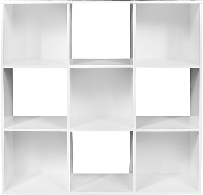 ClosetMaid 9 Cube Laminated Wood Reversible Stackable Open Bookcase Display Shelf Storage Organizer for Home and Office Organization, White