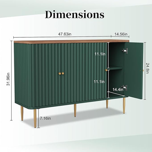 HLR Sideboard Buffet Cabinet, 48" Modern Accent Cabinet with 4 Door and Removable Shelves, Credenza with Storage for Living Room, Dinning Room, Entryway, Green