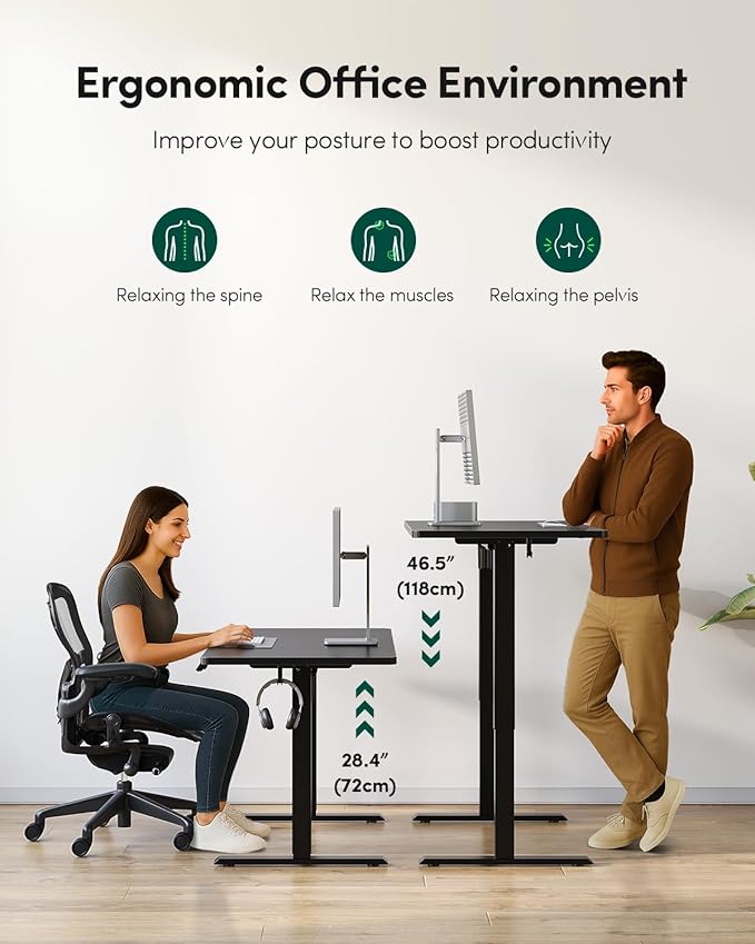 FEZIBO One-Piece Standing Desk Adjustable Height Stand up Home Office Desk, 40x24 Inch Electric Standing Computer Desk, with 4 Memory Presets, Headphone Hook, Black