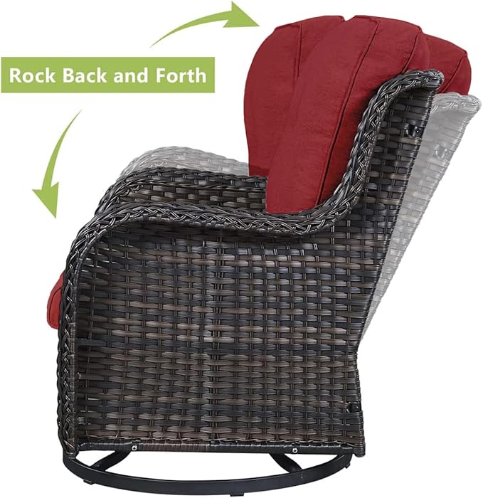 HUMMUH Outdoor Swivel Rocker PE Wicker Patio Chairs Set of 2, Rattan Rocking Chair Furniture Set
