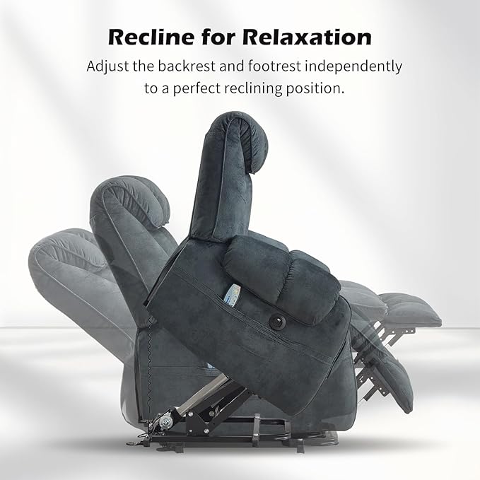 CANMOV Power Lift Recliner Chair for Elderly with Massage & Heat, Overstuffed Recliner Chairs for Adults, Electric Recliners with Type-C & USB Port, Side Pockets, for Living Room, Grey