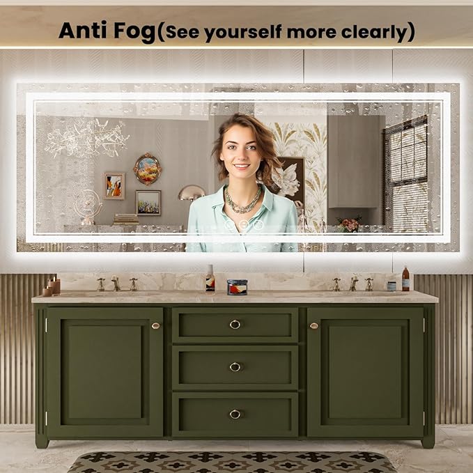 84x32 Inch Large LED Mirror Bathroom with Lights, Backlit and Front Lighted Bathroom Vanity Mirror for Wall, Anti Fog,Dimmable,Shatterproof