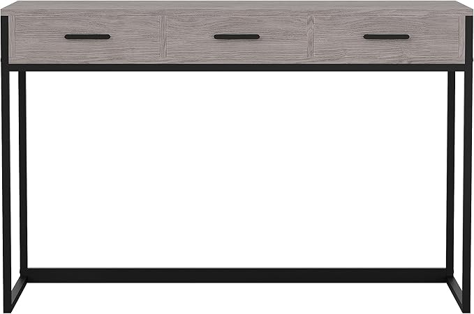 Martha Stewart Ollie Home Office Desk with 3 Drawers in Gray Wood Grain with Oil Rubbed Bronze Hardware