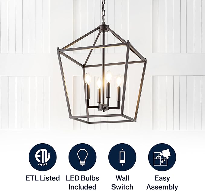 JONATHAN Y JYL7437A Pagoda Lantern Dimmable Adjustable Metal LED Pendant Classic Traditional Farmhouse Dining Room Living Room Kitchen Foyer Bedroom Hallway, 16 in, Oil Rubbed Bronze