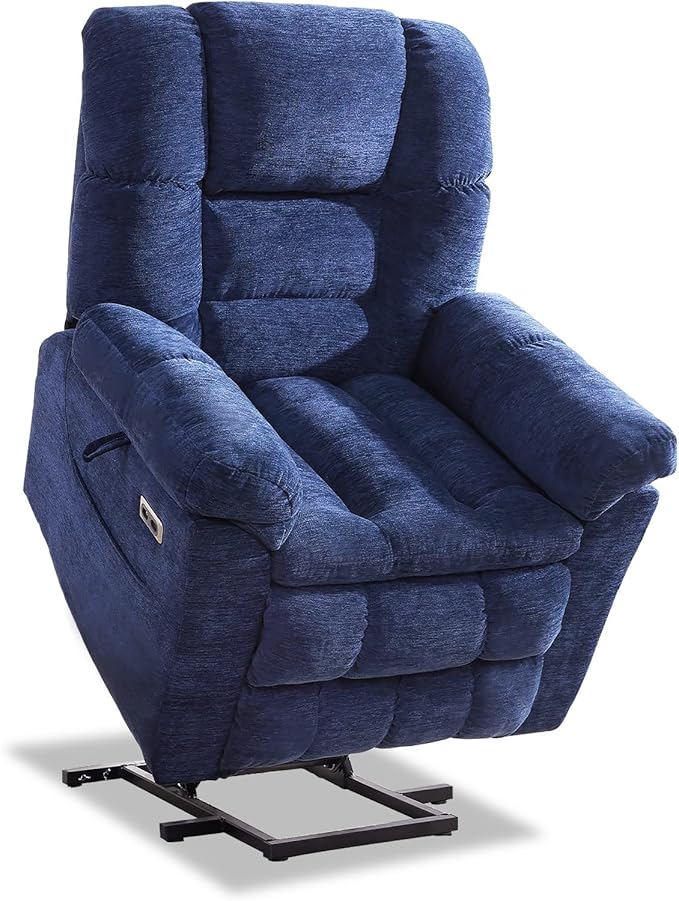 Triple Motor Power Lift Recliner Chair with Massage and Dual Heat for Elderly People, Zero Gravity Lay Flat Recliner Infinite Position, USB Ports(Navy Blue)