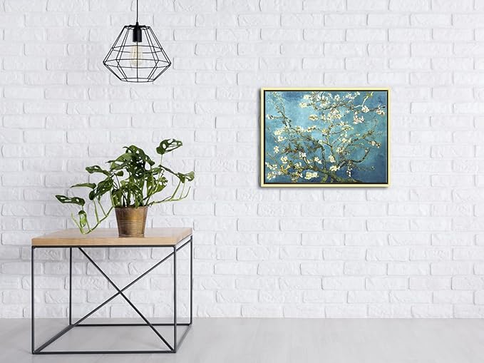 Wieco Art Framed Wall Art Canvas Prints of Almond Blossom by Vincent Van Gogh Paintings Reproduction Abstract Artwork for Wall Decor Golden Frame