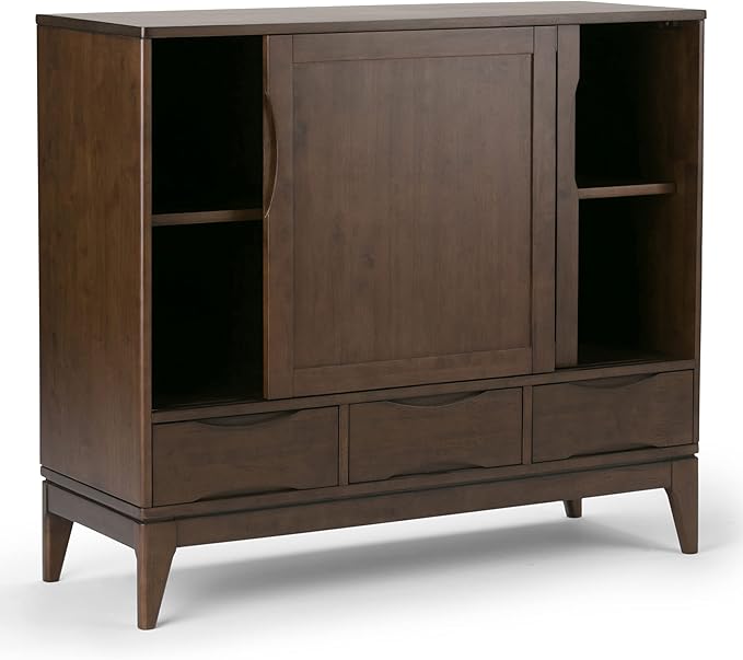 SIMPLIHOME Harper Solid Wood 48 inch Storage Cabinet in Walnut Brown (Set of 2) for The Living Room, Entryway and Family Room