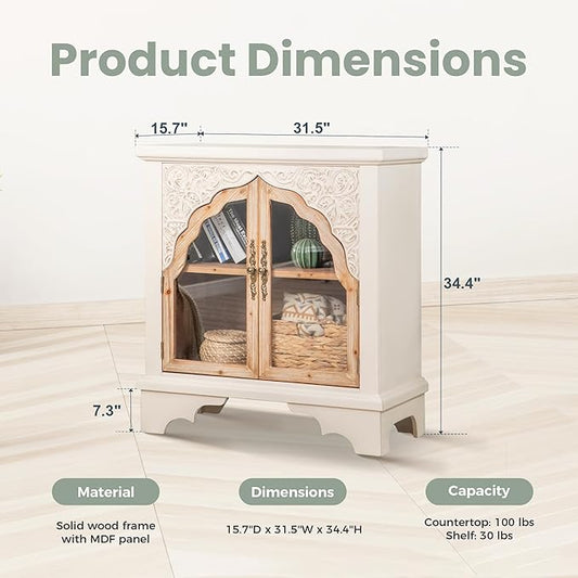 PHI VILLA Vintage 2 Door Accent Cabinet,Small Distressed Storage Cabinet with Doors for Living Room, Kitchen & Entryway