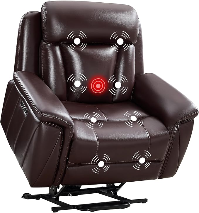 CANMOV 50" Wide Oversized Recliner, Faux Leather Power Lift Recliner Chair, Extra Large Lift Chair with Massage and Heat, Stand Up Recliner for Elderly Big and Tall, Brown
