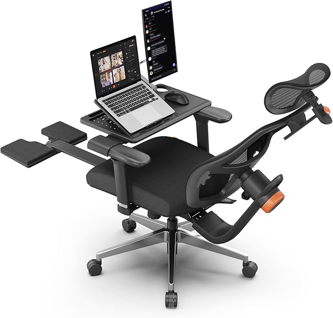 Newtral Office Chair Ergonomic with Footrest, Auto-Following Lumbar Support, High Back Desk Chair with 4D Armrest,136° Tilt Lock, Adjustable Seat Depth & Height (Supreme with Laptop Tray, Black)