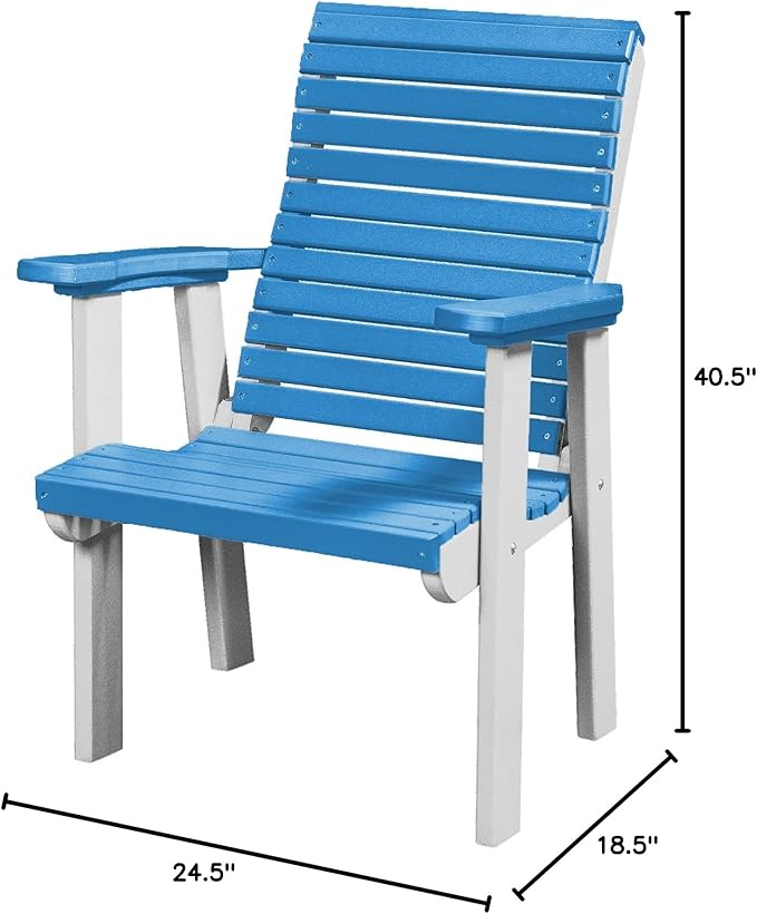 DutchCrafters Modern Horizontal Slat High Back Poly Outdoor Patio Chair (White & Blue)