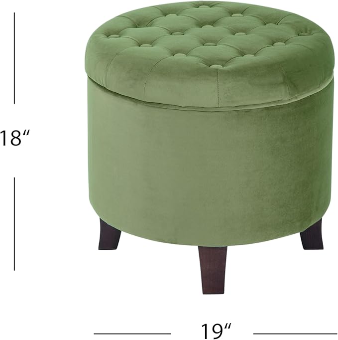 Homepop Home Decor | Upholstered Round Velvet Tufted Foot Rest Ottoman | Ottoman with Storage for Living Room & Bedroom | Decorative Home Furniture, Green