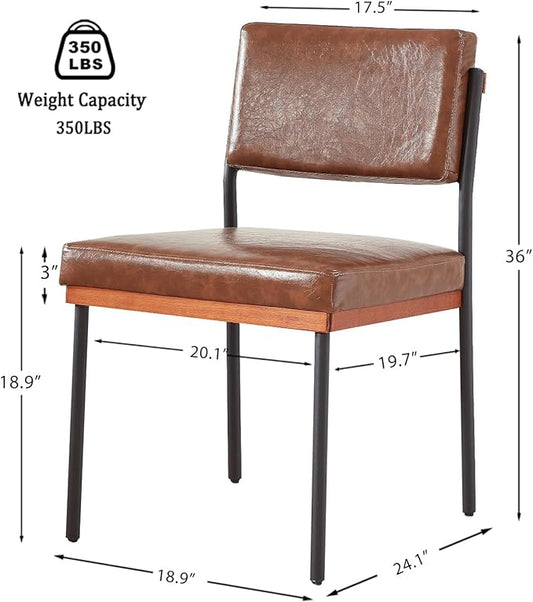 Modern Dining Chairs Set of 2, Kitchen Chairs with Thick Cushions and Adjustable Foot Pads, Upholstered Faux Leather Dining Room Chairs with Sturdy Metal Legs,Coffee