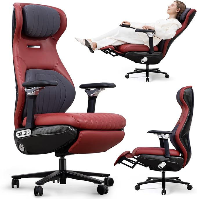 EMIAH Ergonomic Office Chair with Foot Rest Electric Reclining Office Chair with Adjustable Headrest, 8D Coordinated Armrests High Back Computer Chair with Lumbar Support(Red)