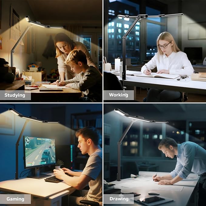 Honeywell HJ3 Wide LED Desk Lamp with Clamp, 22W Full-Spectrum Eye-Caring Light Bar, 4 Modes, Stepless Dimming, Adjustable Arm for Home Office, Large Desks & Dual Monitors
