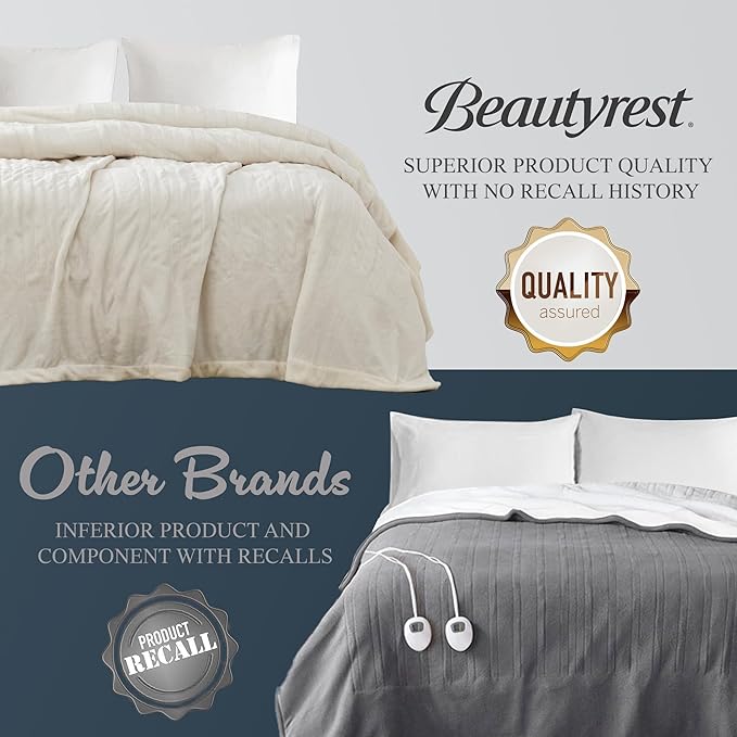 Beautyrest Heated Electric Blanket for Cold Weather, Fast Heating Heated Blanket, Auto Shut Off, Virtually Zero EMF, Multi Heat Setting, UL Certified, Ivory Queen (90 inx84 in)