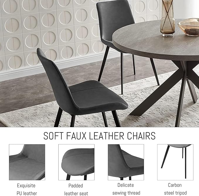 Round Dining Table Set, Mid Century Modern 47 INCH, Leisure Coffee Table, Saving Space (Grey)