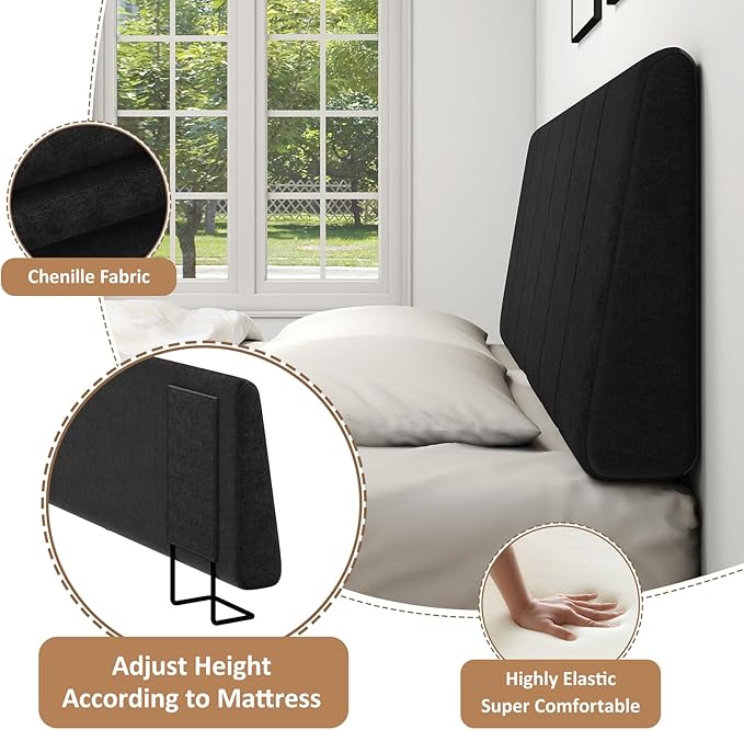 Queen Size Headboard Only-No Assembly, Upholstered Headboard Queen Size Linen Fabric Modern Style Headboards for Adjustable Bed Extra-Thick, Black