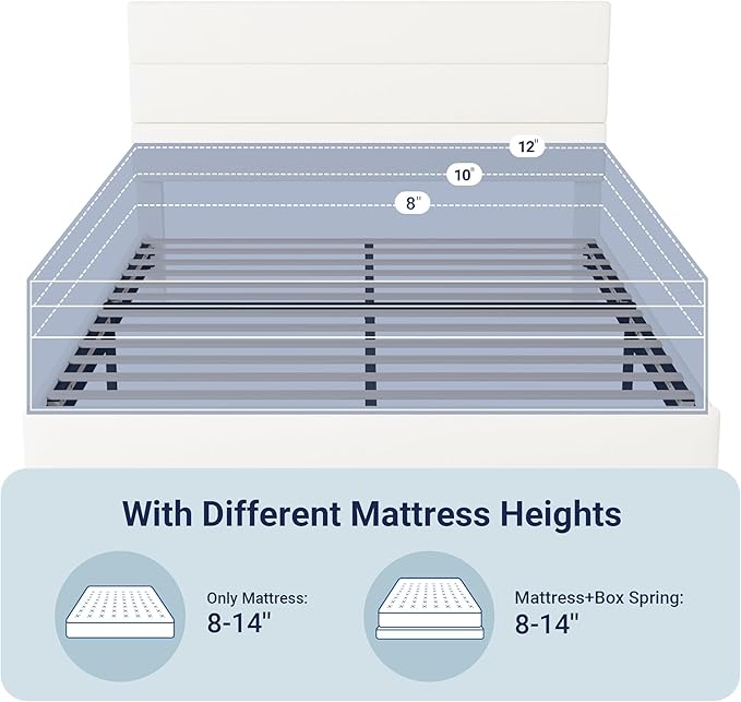 Allewie Queen Size Platform Bed Frame with Velvet Upholstered Headboard and Wooden Slats Support, Fully Mattress Foundation/No Box Spring Needed/Easy Assembly, White