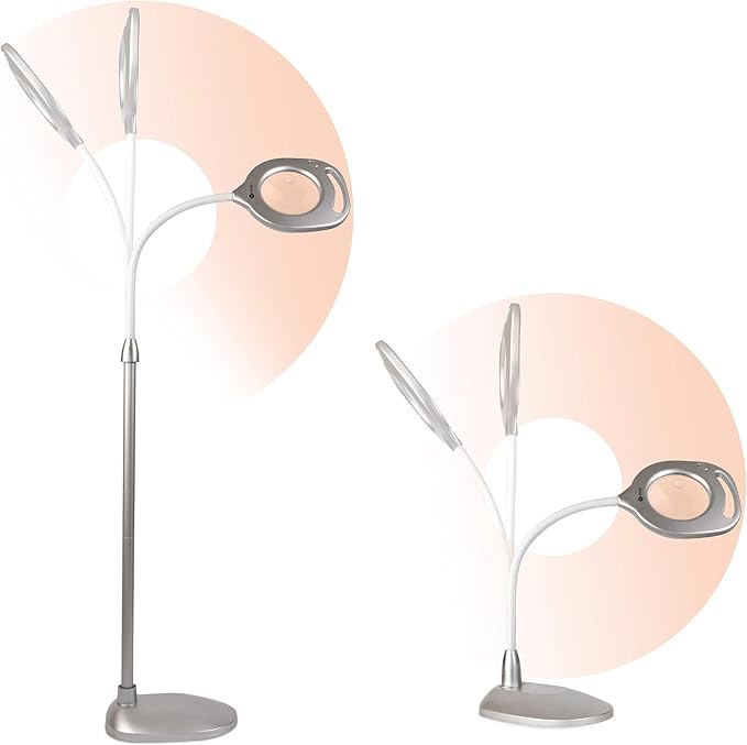 OttLite 43828C 2-in-1 LED Mag Floor and Table Lamps, 4.69" x 15.38" x 17.38", Silver