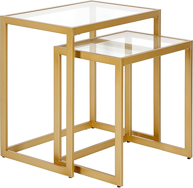 Henn&Hart Rectangular Nested Side Table in Brass, Table for Living Room, Bedroom