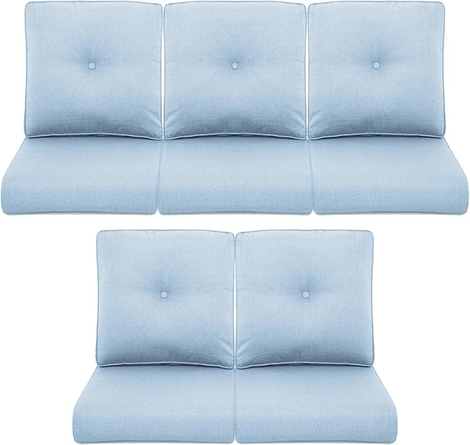 Patio Chair Cushions 5 Packs - Outside 22x24 High Back Water-Resistant Cushion with Zipper Cover for Outdoor Glider Rocking Chairs Loveseat 3-seat Couch Sofa – Baby Blue/Buckle