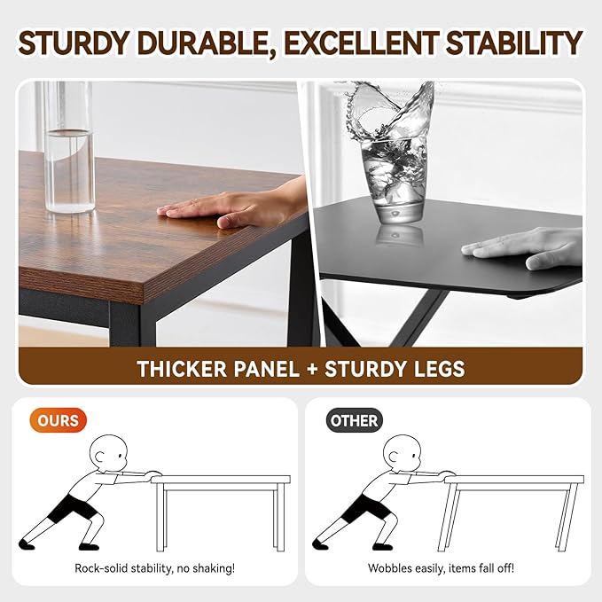 Computer Desk with Drawer, 47 Inch Home Office Work Desks, Modern Writing Study PC Desk Gaming Table for Small Place Bedroom, Thickened Tabletop and Stable Metal Frame Leg(Rustic Brown)