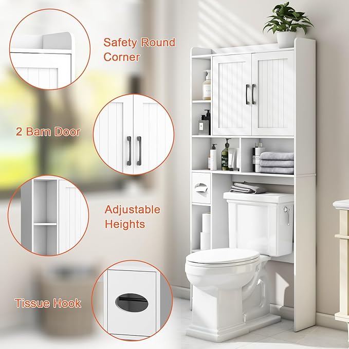 Over The Toilet Storage Cabinet, Farmhouse Storage Cabinet Over Toilet with Barn Door,Home Space-Saving Toilet Rack, for Bathroom, Restroom, Laundry