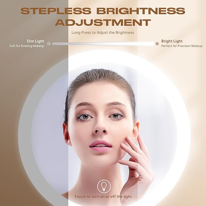 Makeup Mirror with Lights, 1x/20x 360ยฐ Rotation Vanity Mirror, Brightness Adjustable Lighted Makeup Mirror with Magnification, 5000 mAh Rechargeable Double Sided Mirror with 3 Colors, Gift for Women