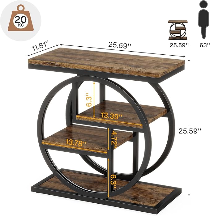 Tribesigns End Table Set of 2, 4-Tier Narrow Side Table with Storage Shelves, Wood Small Sofa Side Table with Geometric Metal Frame, Industrial Bedside Table for Bedroom, Living Room, Rustic Brown