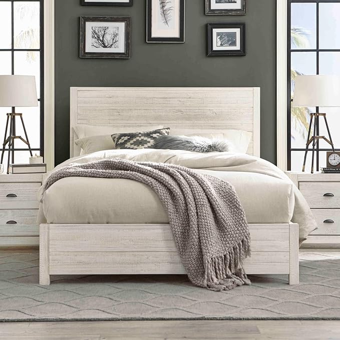 Grain Wood Furniture Montauk Solid Wood Bed, Full Size, Rustic Off-White