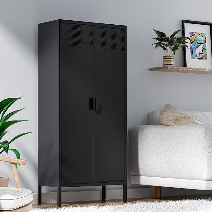 Metal Storage Cabinets with Adjustable Shelves,Pantry Kitchen Storage Cabinets,Floor Storage Cabinet for Kitchen, Laundry Room, Home Office, Kids Room (Black, 61''H)