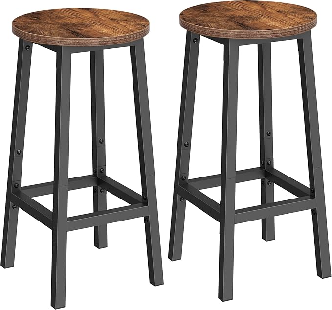 VASAGLE Bar Stools, Set of 2 Bar Chairs, Steel Frame, 25.2 Inch Tall, for Kitchen Dining, Easy Assembly, Industrial Design, Rustic Brown and Black ULBC32X