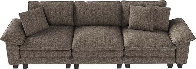 123" Cloud Modular Sectional Sofa, 3-Seater w/Deep Seat & Removable Arms, Plush Chenille for Living Room - Smoky Gray
