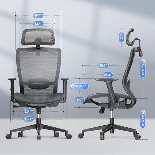 FLEXISPOT OC3 Air Ergonomic Office Chair Mesh Back Swivel Computer Chair Executive Office Desk Chairs with Adjustable Lumbar Support/2D Headrest/Lockable Backrest, Mesh Seat Cushion, Gray