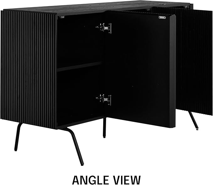 NTC Veil Modern Sideboard with 3 Doors, Buffet Cabinet with Vertical Groove Design and Metal Legs, Storage Cabinet for Living Room, and Hallway, Effortless Assembly - Burnt Black