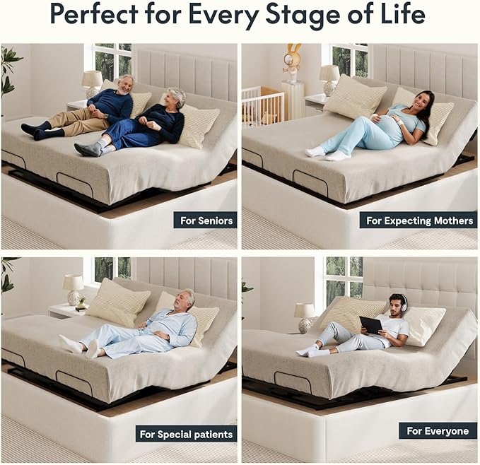 FLEXISPOT S3K-Lite King Size Adjustable Bed Frame Base, Zero Clearance, Independent Head & Foot Incline, Zero Gravity, Wireless Remote, 12’’ Legs, Easy Assemble, 5-Year Warranty, 750 lbs.