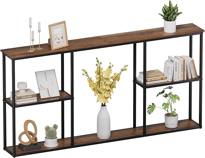 WOHOMO Console Table,3-Tier Small Entryway Tables,Narrow Sofa Table for Hallway,Rustic Brown(63 inch)