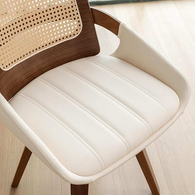Set of 2 Swivel Rattan Dining Chairs - Walnut Dining Chairs with Bentwood Frame with Ergonomic Cane Back, Curved Arms, MCM Ideal for Kitchen/Conference/Restaurant/Living Room (Walnut Beige)