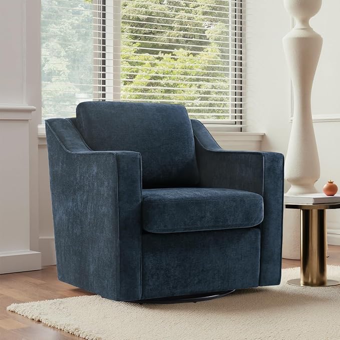 UIXE Swivel Accent Chair Set of 2, Chenille Upholstered Arm Chair for Living Room, Modern Club Armchair Comfy Single Sofa Bedroom Reading Seat with Lumbar Pillow - Navy Blue