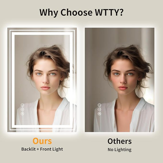 WTTY LED Bathroom Mirror, 24 x 32 with Backlit and Front Light,Stepless Dimmable LED Mirror for Bathroom,Anti-Fog Lighted Bathroom Vanity Mirror Modern for Wall,Memory Function,Shatter-Proof