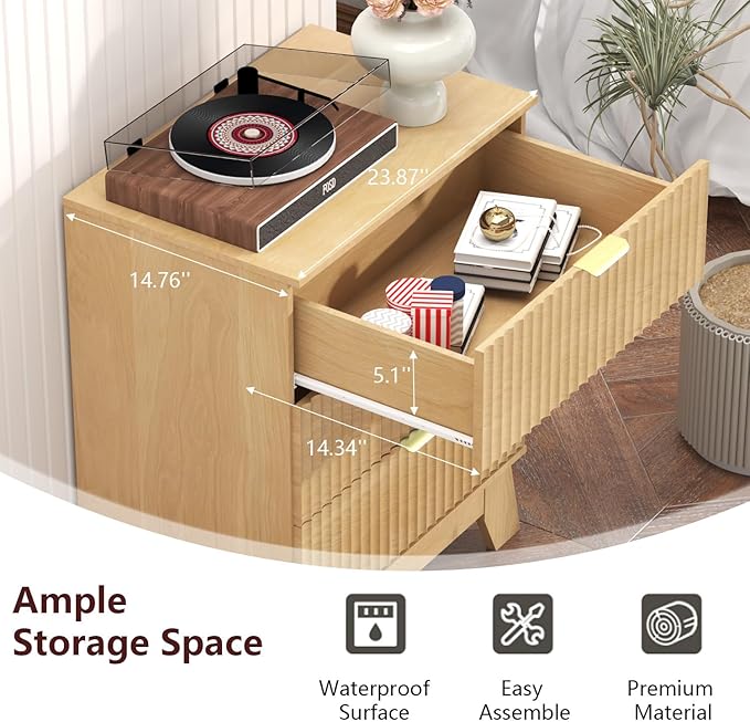Fluted Dresser for Bedroom,3 Drawer Dresser for Closet,Storage Cabinet and Chest of Drawers with Gold Handle,TV Stand,Storage Organizer for Living Room,Hallway,Entryway,Nature Oak