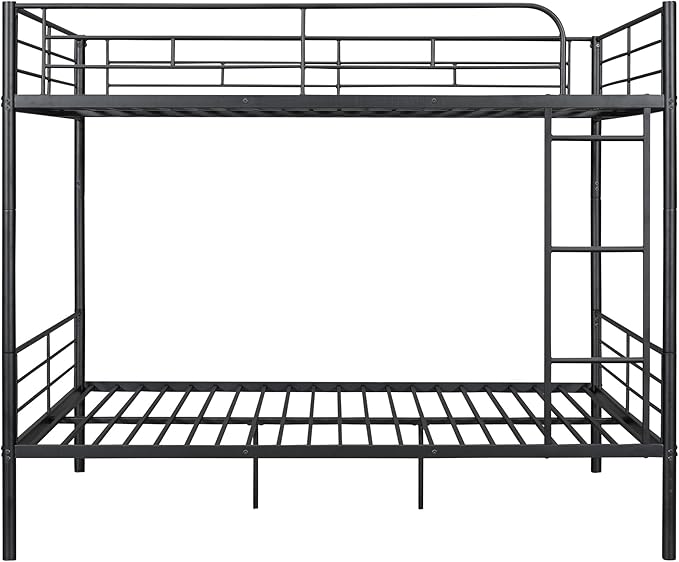 Merax Full Over Full Metal Bunk Bed with Ladder and high Guardrail, Able to Split, Storage Space, No Box Spring Needed, Noise Free, Black
