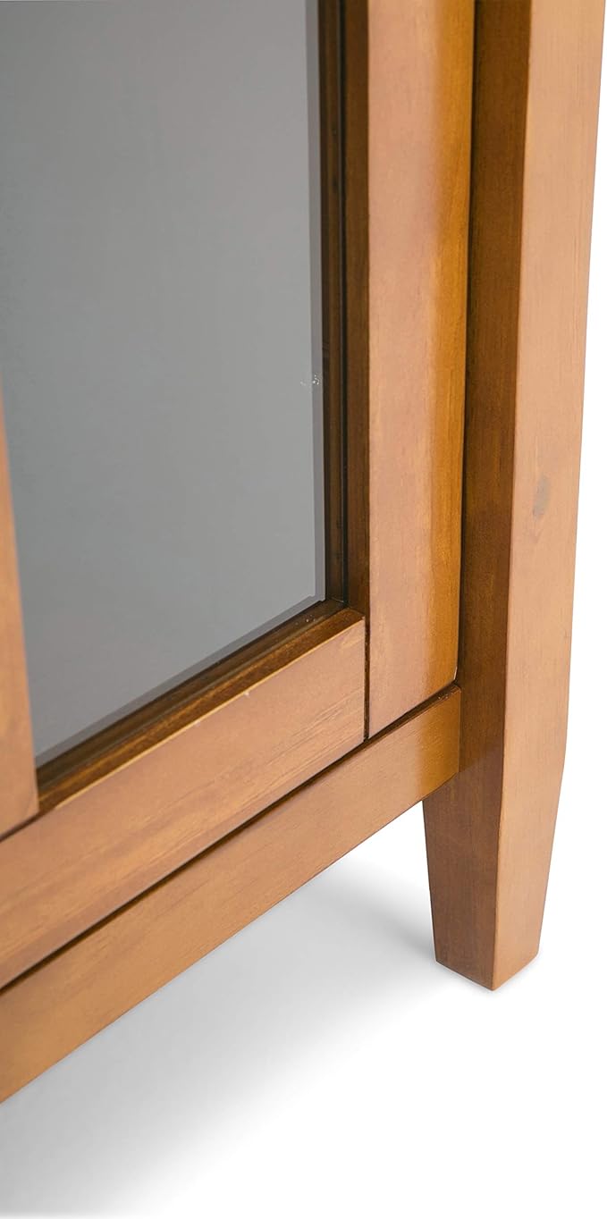 SIMPLIHOME Warm Shaker SOLID WOOD 32 inch Wide Transitional Low Storage Cabinet in Light Golden Brown for the Living Room, Entryway and Family Room