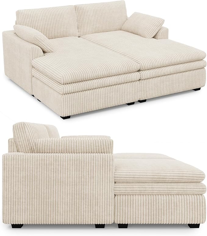 Belffin Large Modular Sectional Sofa with Deep Chaise, 73.6" Corduroy L Shaped Couch with 9" Soft Dual-Layer Seats Cushion for Living Room, Apartment, Beige
