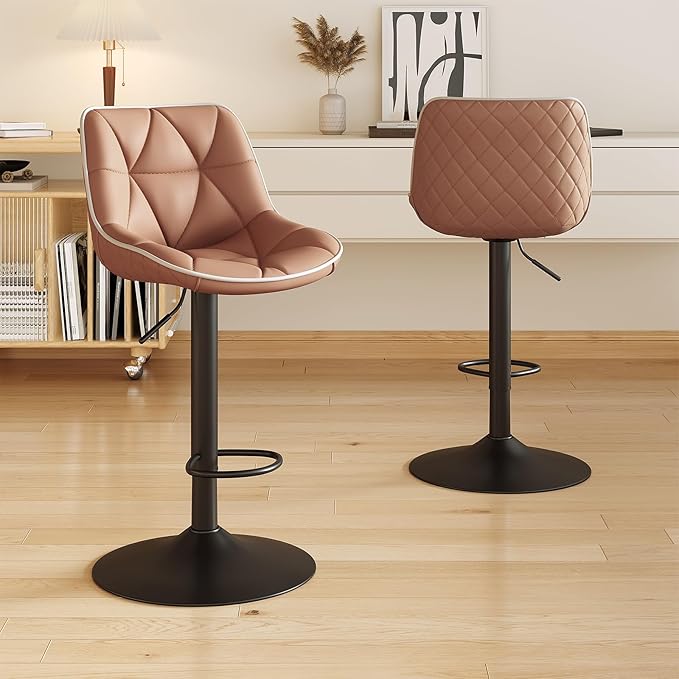 Nalupatio Bar Stools Set of 2, Adjustable Swivel Counter Height Bar Stools with Back, Armless Modern Barstools for Kitchen Island & Home Bar, Upholstered Seat,(Terracotta)