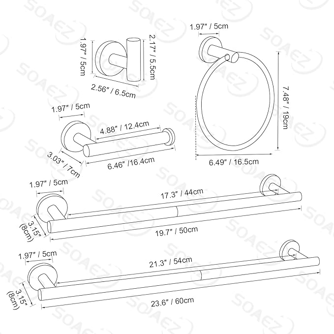 Black and Gold Towel Bar Set 6 Pieces Bathroom Hardware Accessories Set Include 19.68/23.6 in Towel Bar Towel Ring Towel Hook and Toilet Paper Holder Stainless Steel Wall Mounted
