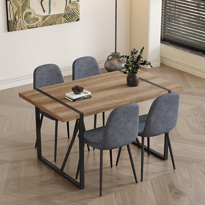 4 Chair Dining Table Set,Dinner Table Set for 4,55'' Kitchen Table and Suede Nap Fabic Chairs Set of 4, 5 Piece Dining Table Set for Kitchen Dining Room