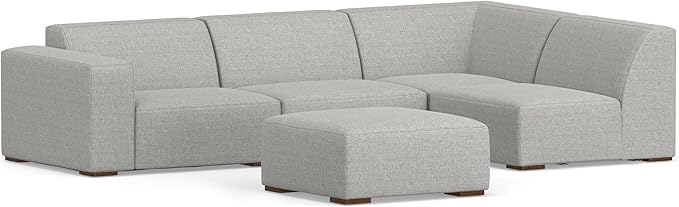 SIMPLIHOME Rex Right Corner Sectional Modular Sofa and Ottoman Set in 100% Recycled Polyester Tightly Woven Performance Fabric, Pale Grey, 116-inch-wide L-Shaped Sofa and 34-inch-Wide Ottoman
